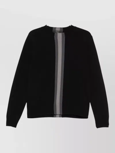 Gucci Striped Ribbed Wool Crew-neck Sweater In Black