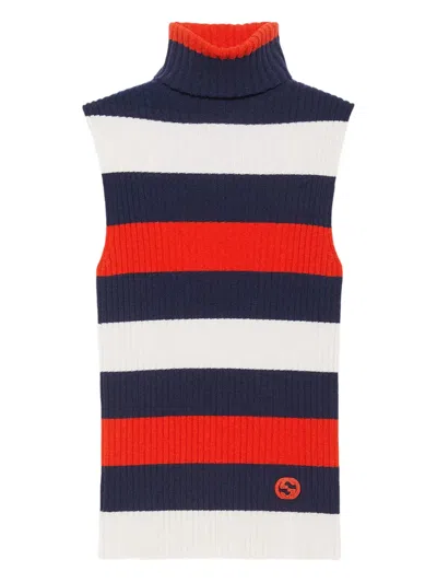 Gucci Striped Roll-neck Top In Blue