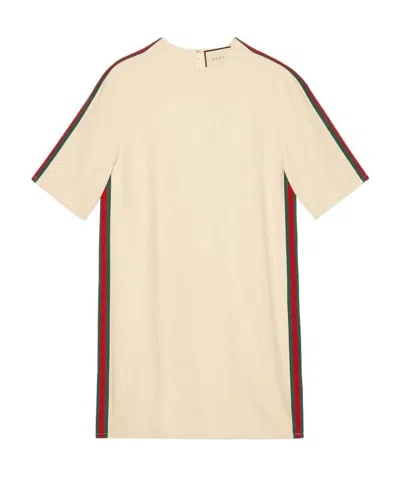Gucci Striped Round Neck Dress In Nude