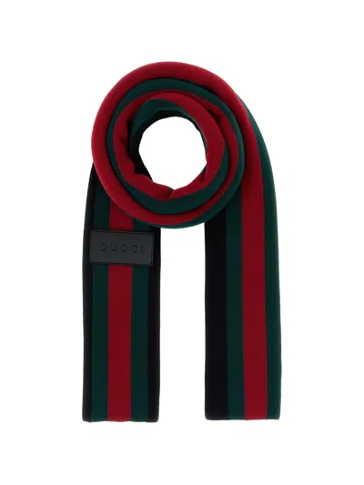 Gucci Wool Scarf With Web Stripe In Black