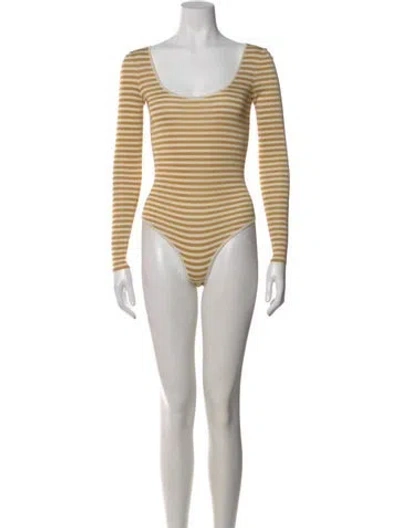 Pre-owned Gucci Striped Scoop Neck Bodysuit In Neutral