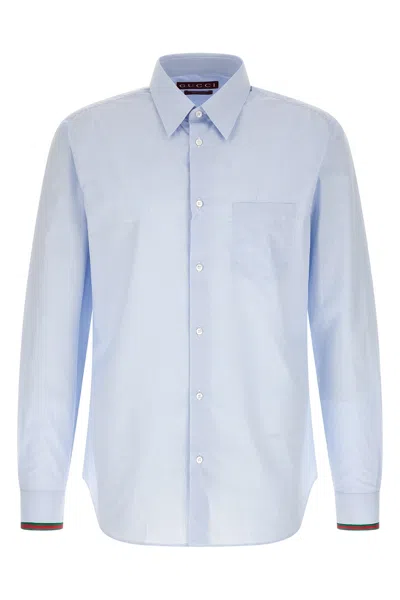 Gucci Embroidered Poplin Shirt In Blue