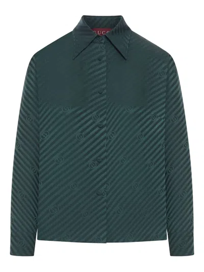 Gucci Gg Interlocking Jacquard Silk Shirt In Green