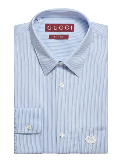 Gucci Striped Shirt With Logo In Blue
