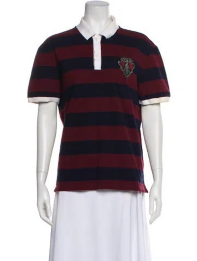 Pre-owned Gucci Striped Short Sleeve Polo In Burgundy