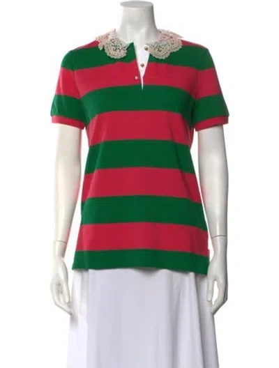Pre-owned Gucci Striped Short Sleeve Polo In Green/pink
