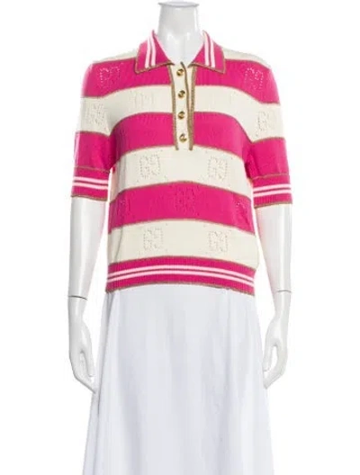 Pre-owned Gucci Striped Short Sleeve Polo In Pink