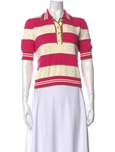 Pre-owned Gucci Striped Short Sleeve Polo In Pink