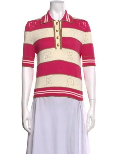 Pre-owned Gucci Striped Short Sleeve Polo In Pink