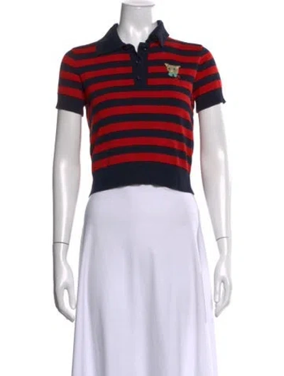 Pre-owned Gucci Striped Short Sleeve Polo In Red
