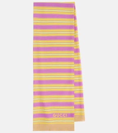 Gucci 条纹真丝与棉质围巾 In Yellow