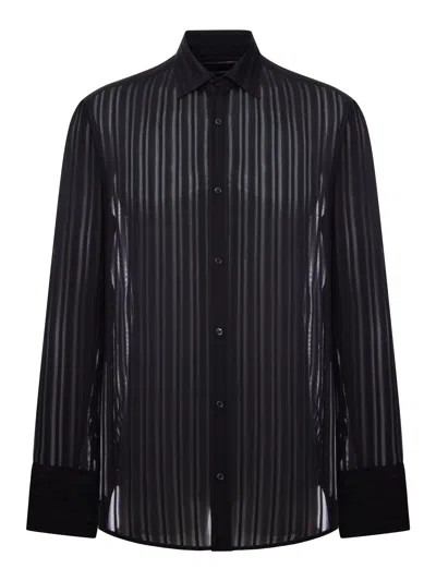 Gucci Striped Silk Gauze Shirt In Black