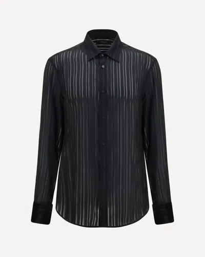 Gucci Striped Silk Gauze Shirt In Black