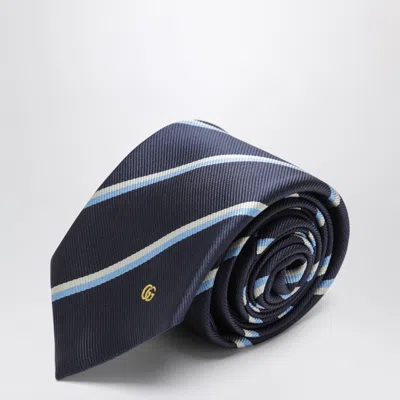Gucci Striped Silk Jacquard Tie With Double G Detail In Multicolor