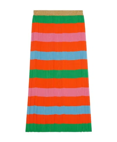 Gucci Striped Pleated Knitted Midi Skirt In Orange