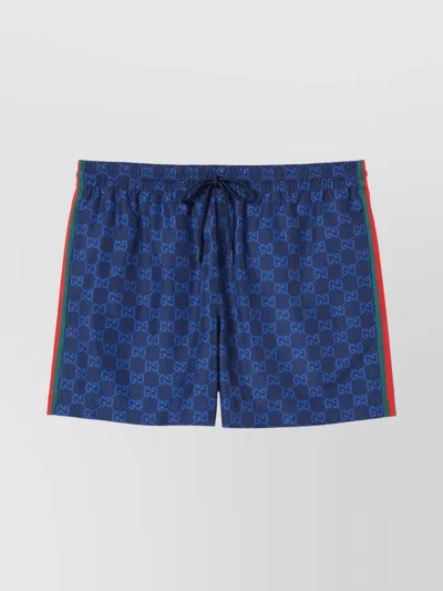 Gucci Striped Swim Shorts With Side And Back Pockets In Blue
