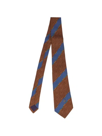 Pre-owned Gucci Striped Tie In Brown