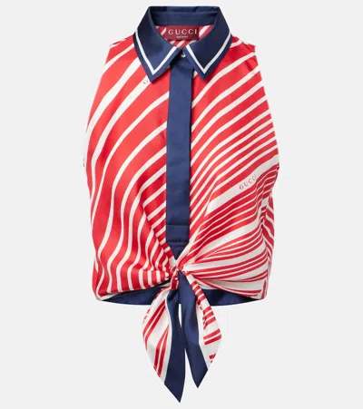 Gucci Striped Tie-detail Silk Twill Top