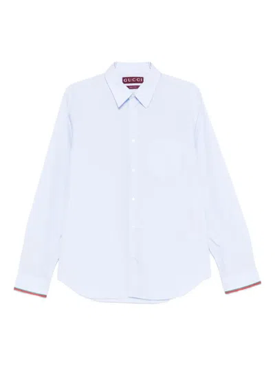 Gucci Men Striped Cotton Shirt In White