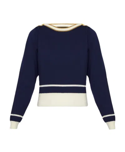 Gucci Striped-trim Wool Jumper In Blue