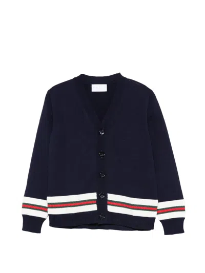 Gucci Striped V-neck Cardigan In Blue
