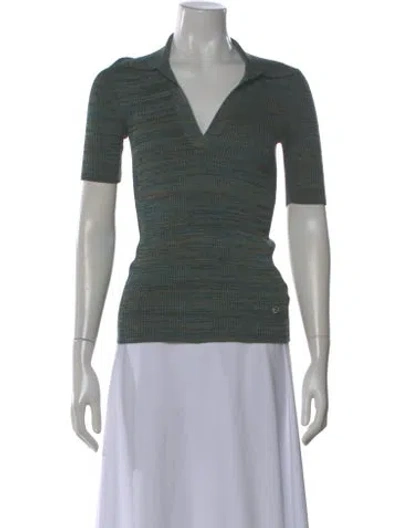 Pre-owned Gucci Striped V-neck Polo In Green