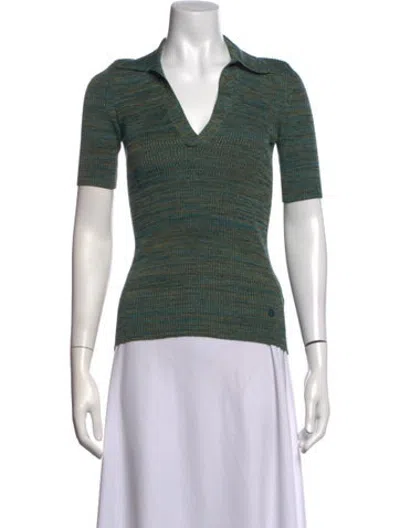 Pre-owned Gucci Striped V-neck Polo W/ Tags In Green
