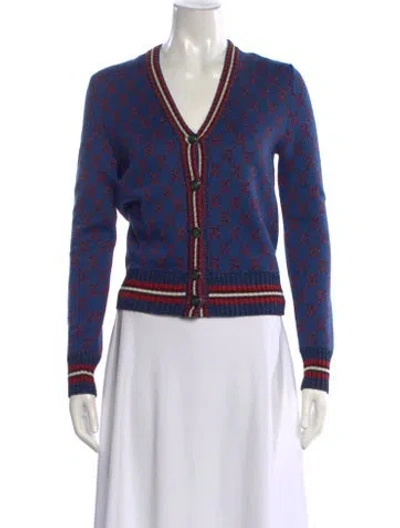 Pre-owned Gucci Striped V-neck Sweater In Blue