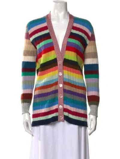 Pre-owned Gucci Striped V-neck Sweater In Metallic/pink