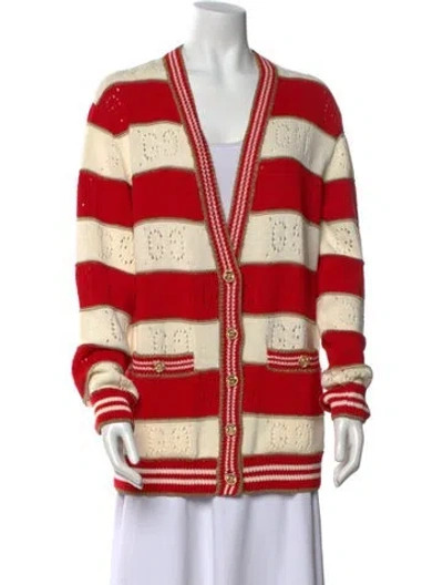 Pre-owned Gucci Striped V-neck Sweater In Red