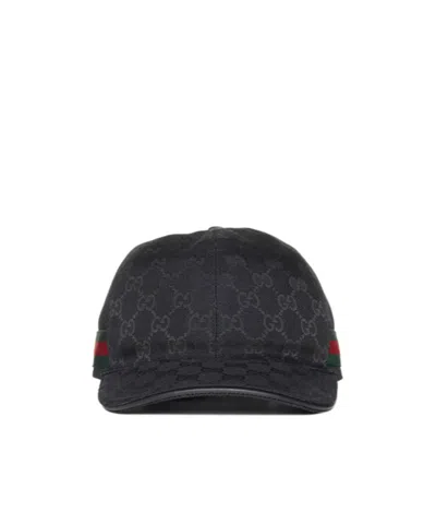 Gucci Striped Webbing Baseball Cap In Black