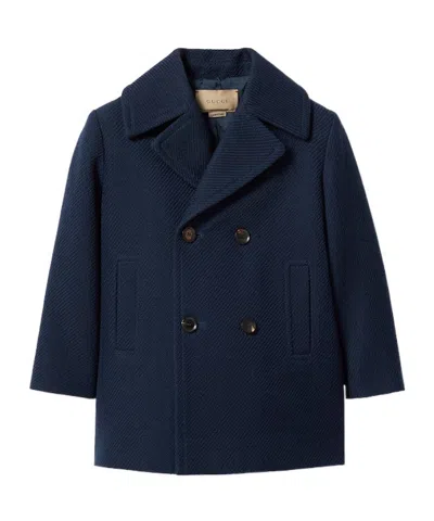 Gucci Striped Webbing Wool Coat In Black
