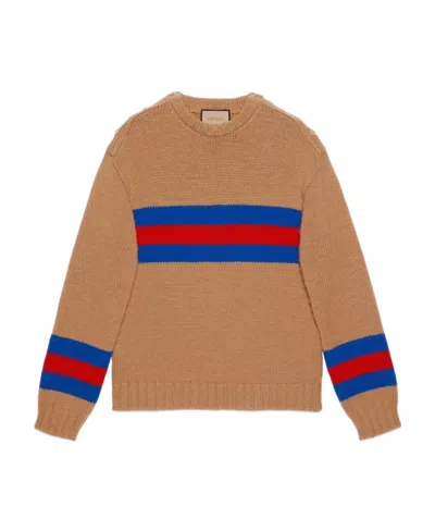 Gucci Striped Wool-blend Jumper In Brown