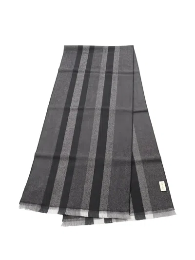 Pre-owned Gucci Striped Wool Scarf In Gray