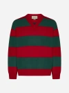 Gucci Striped Wool Blend V Neck Sweater In Red,green
