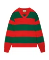 Gucci Striped Wool Blend V Neck Sweater In Red
