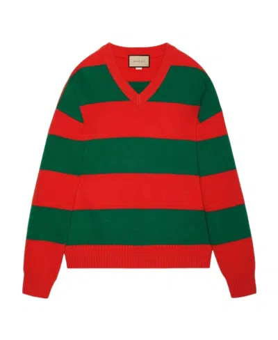 GUCCI GUCCI STRIPED V-NECK SWEATER