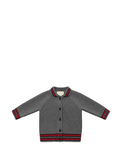 Gucci Babies' Stripe-trim Raglan-sleeve Cardigan In Grau