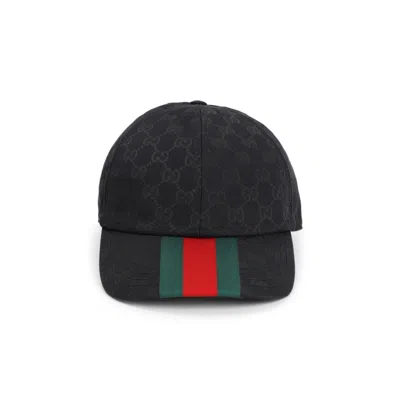 Gucci Structured Black Cap With Bold Stripe Accents