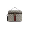 Gucci Structured Leather Clutch With Signature Gg Pattern In Grey