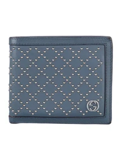 Pre-owned Gucci Stud Bifold Interlocking G Logo Bifold Wallet In Blue