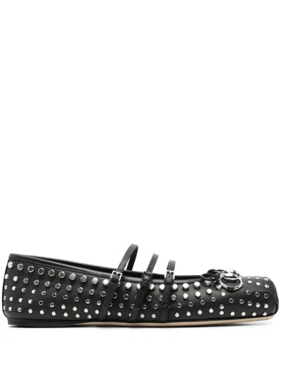 Gucci Horsebit Studded Leather Ballet Flats In Black