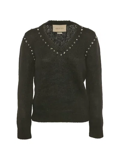 Pre-owned Gucci Stud V-neck Sweater In Black