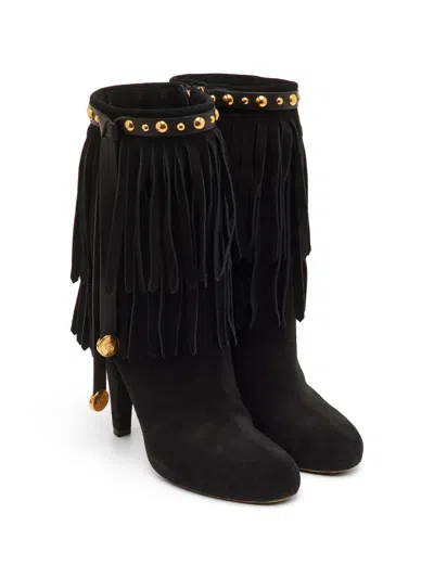 Pre-owned Gucci Studded Fringe Boots In Black