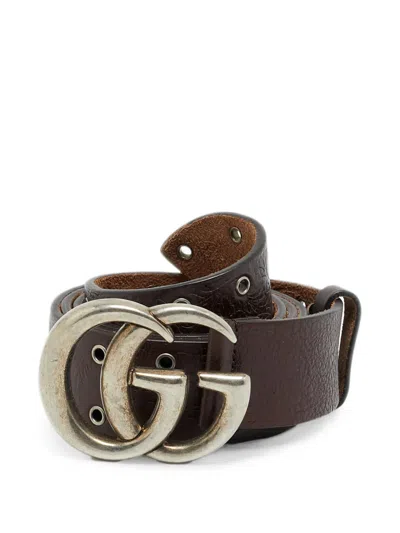 Pre-owned Gucci Studded Gg Buckle Belt In Brown