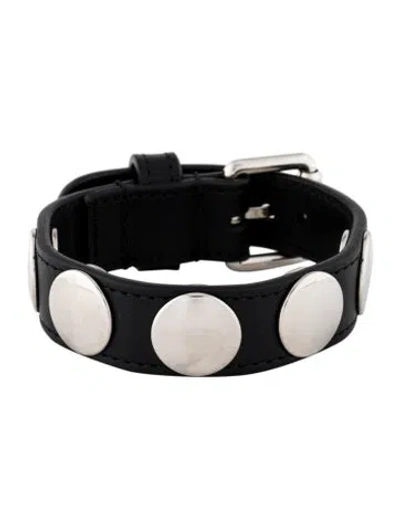 Pre-owned Gucci Studded Leather Cuff Bracelet, 8.25" In Black