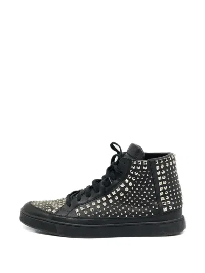 Pre-owned Gucci Studded Leather High-top Sneakers In Black