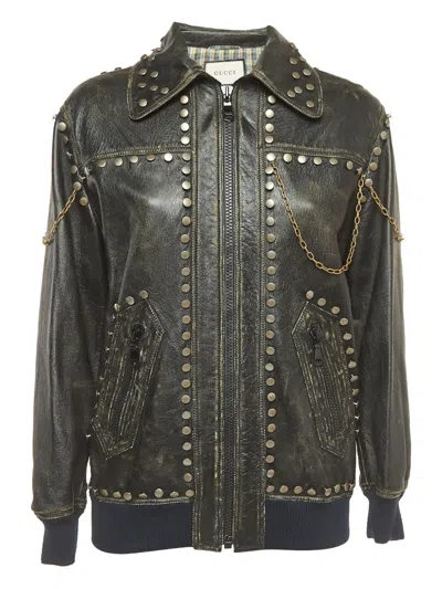 Pre-owned Gucci Studded Leather Jacket In Black