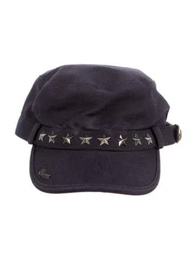 Pre-owned Gucci Studded Newsboy Hat In Blue