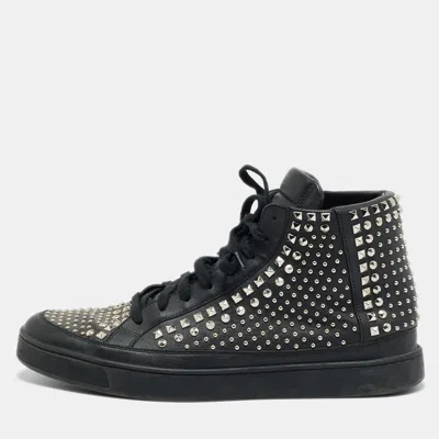 Pre-owned Gucci Studded Size 43.5 Black Leather High Top Sneakers